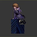 Game And Movie Character With Reddish Brown Hair In Purple Dress On Blue Zigzag Cube