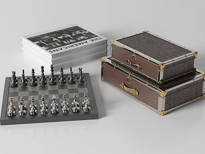 Elegant Brown Leather Chess Storage Cases With Gold Accents And Stacked Design 3d model