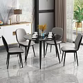 Modern Round Dining Table Set with Gray Chairs White Cabinet and Marble Floor 3d model