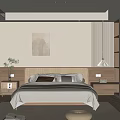Modern Bedroom Interior Design With Wooden Headboard Decorative Painting Bay Window And Soft Rug