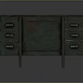 Vintage Green Wooden Desk Featuring Multiple Drawers And Classic Design
