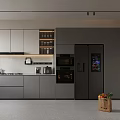 Modern Kitchen Interior With Gray Cabinets Built in Appliances Island And Countertop