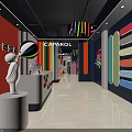 CAPAROL Specialty Store With Colorful Stripes Red Black Walls White Sculpture And Modern Design