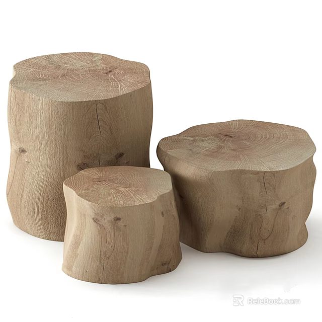 Natural Wood Tree Stump Stools With Rustic Design And Smooth Surfaces 3d model
