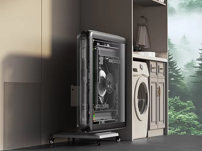 Transparent Computer Case With Washing Machine Cabinets And Natural Forest View Interior 3d model