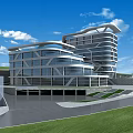 Modern Multi Story Building Featuring Green Roof Plaza Area And Parking Space