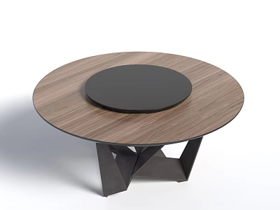 Round Modern Coffee Table With Wood Grain Top And Black Center Geometric Legs 3d model