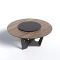 Round Modern Coffee Table With Wood Grain Top And Black Center Geometric Legs