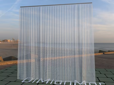 Elegant Transparent Textured Curtain Display With Beach Sky And Seaside View 3d model