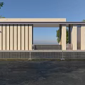 Modern Entrance Gate Design With Vertical Slats Stone Walls And Surrounding Green Trees