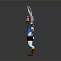 Cartoon Rabbit Character With Long Ears Blue Red Outfit Black Shorts And Orange Shoes