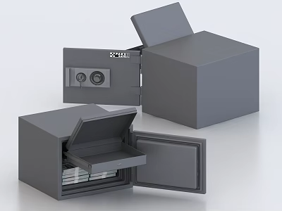 Gray Safe Open Design With Interior Drawer Cash Storage And Secure Lock 3d model