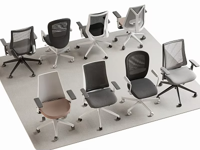 Office Chairs with Various Styles Colors Mesh Back and Ergonomic Design for Modern Workspace 3d model