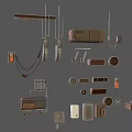 Industrial Mechanical Parts Collection With Pipes Valves Metal Structures And Connectors