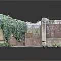 Ivy Covered Rusted Iron Entrance Gate With Brick Wall And SONICAS Graffiti