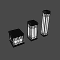 Three Different Sizes Outdoor Lights With Square Top Metal Frame And Lattice Pattern Illuminated Shades
