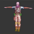 Military Character In Camouflage Uniform With Tactical Vest Knee Pads And Outstretched Arms On Dark Background