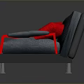 Gray Four Seat Sofa With Red Armrests And Red Cushions Textured Surface Modern Design