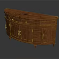 Traditional Entryway Side Cabinet With Curved Wooden Top Metal Handles Drawers And Cabinet Doors