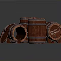 Vintage Wooden Barrels With Metal Hoops And Open Lids Arrangement Design