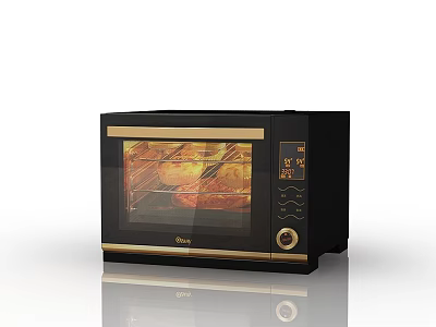 Joyoung Black Kitchen Oven with Gold Trim Digital Display Roasting Food Inside 3d model