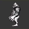 Fierce Gorilla 3D Model Standing Pose With Open Mouth Sharp Teeth Against Gray Background