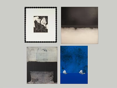 Abstract Art Paintings Featuring Black White Blue Color Compositions And Decorative Frames 3d model
