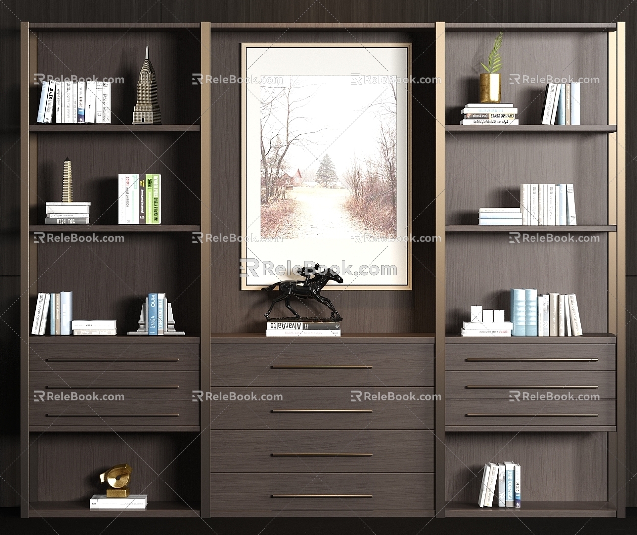 Modern Solid Wood Bookcase Book Jewelry Combination 3d model