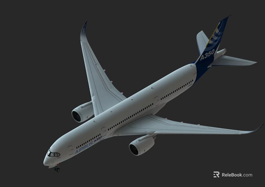 Modern Passenger Airplane with White Fuselage Blue Tail Wings and Engines 3d model 