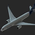 Modern Passenger Airplane with White Fuselage Blue Tail Wings and Engines