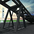 Blue BMW SUV Climbing Outdoor Test Ramp in Scenic Sky Background