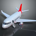 Passenger Plane 3D Model With White Body Red Tail Open Door And Boarding Stairs