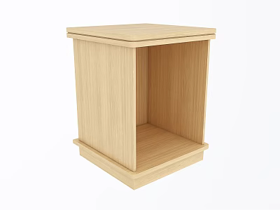 Hotel Room Square Wooden Nightstand With Open Design And Natural Wood Finish 3d model