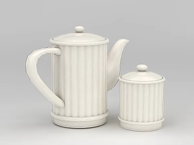 Technology Exhibition Hall Displaying White Teapot And Small Jar With Ribbed Design 3d model