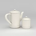 Technology Exhibition Hall Displaying White Teapot And Small Jar With Ribbed Design