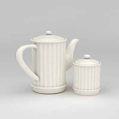 Technology Exhibition Hall Displaying White Teapot And Small Jar With Ribbed Design 3d model