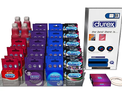 Durex Personal Care Products With Assorted Colorful Packages And Display Box 3d model