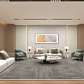 Spacious Modern Office Interior With Gray Chairs Large Screen Bookshelves And Green Plants