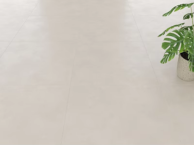 Light Beige Floor Tiles In Modern Interior Space With Green Monstera Plant 3d model