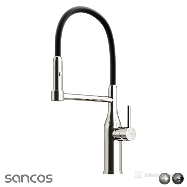 Modern Kitchen Faucet With Black Flexible Hose And Chrome Metal Finish 3d model 