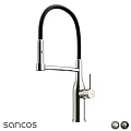 Modern Kitchen Faucet With Black Flexible Hose And Chrome Metal Finish