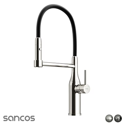 Modern Kitchen Faucet With Black Flexible Hose And Chrome Metal Finish 3d model