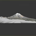 Volcanic Landscape 3D Terrain Model With Mountainous Texture And Green Vegetation Showing Snowy Peak