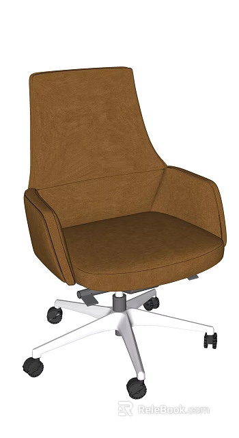 Brown Upholstered Office Chair With Armrests Swivel Wheels And Silver Base 3d model 