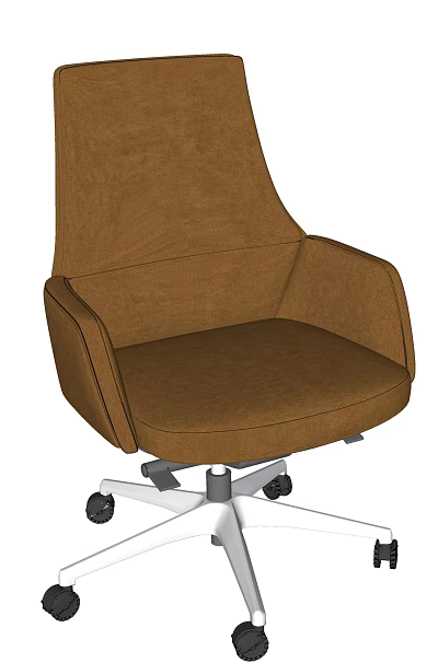 Brown Upholstered Office Chair With Armrests Swivel Wheels And Silver Base 3d model