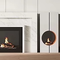 Modern Marble Fireplace Interior With White Design And Burning Flames 3d model