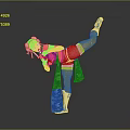 Female Game Anime Character In Traditional Floral Outfit Doing High Kick Dynamic Stance