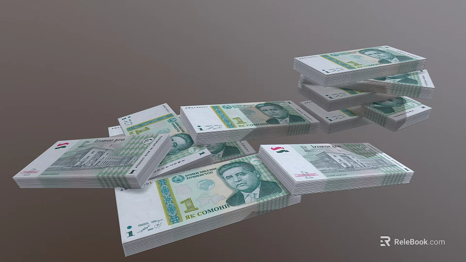 Neatly Stacked Various Denomination Banknotes with Clear Design and Crisp Texture 3d model 