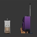 Colorful Travel Luggage Collection With Purple Rolling Suitcase Silver Handbag And Brown Backpack