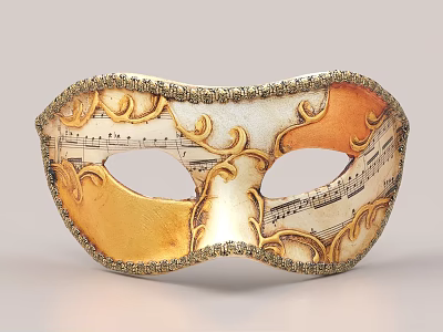 Vintage Venetian Decorative Mask Ornament With Gold Filigree And Music Notes Design 3d model